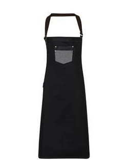 Division Waxed Look Denim Bib Apron With Faux Leather