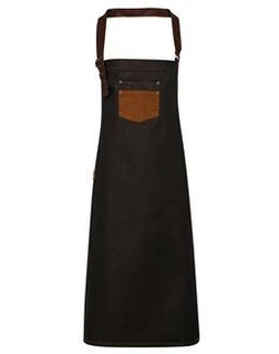 Division Waxed Look Denim Bib Apron With Faux Leather