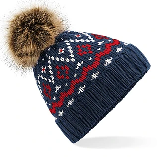 Fair Isle Faux Fur Pop Pom Beanie