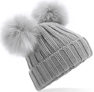 Faux Fur Double Pop Pom Beanie